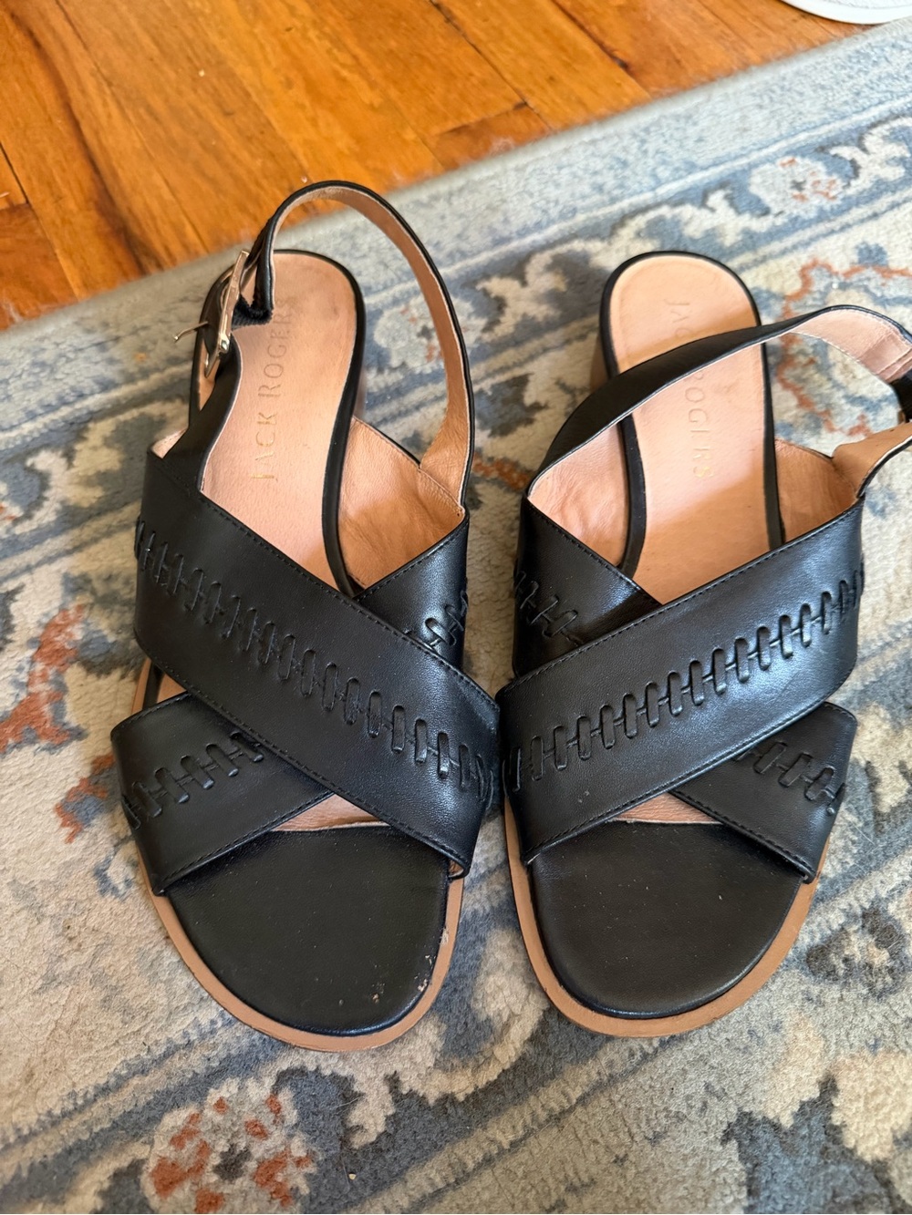 Jack Rogers Amelia city sandals 8.5 Black Cross-Strap Leather Slingback Sandals